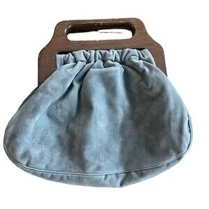 Banner House Authentic Vintage Gray Suede Wood Handle Purse